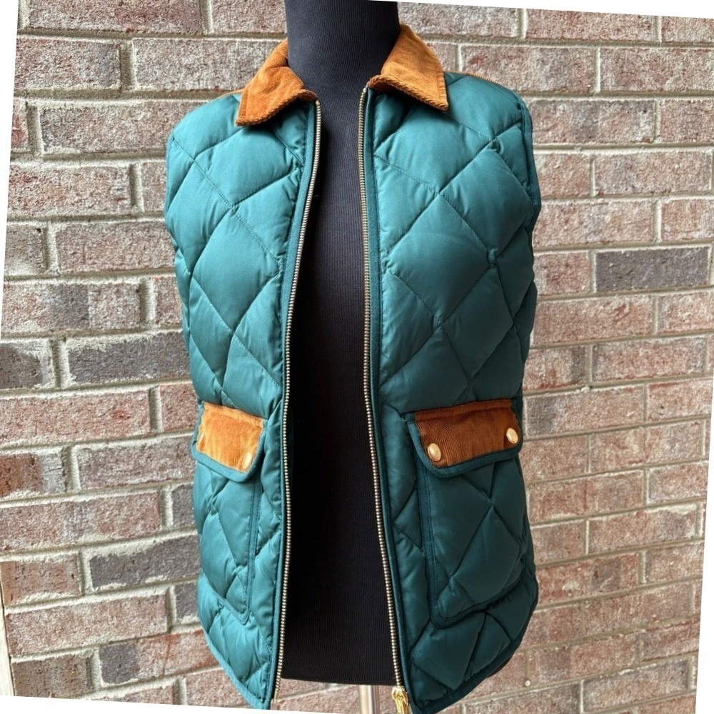 J.Crew Quilted Down Puffer Vest Womens XXS Green Brown Heritage Preppy - Picture 4 of 16